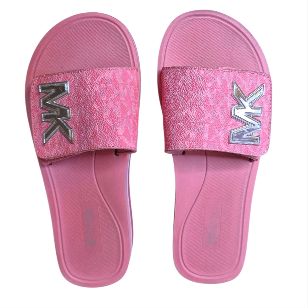 Michael Kors Hot Pink Velcro Slide Sandals with Logo